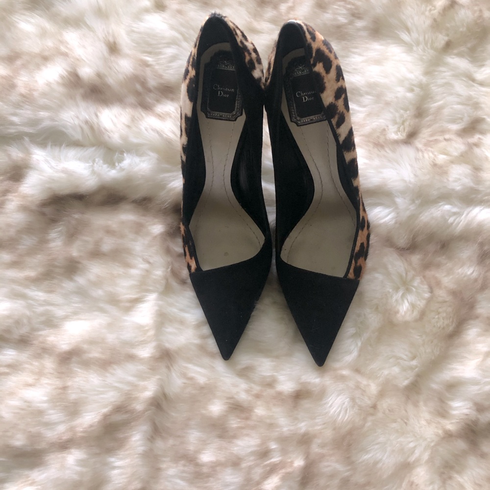 Pair of Christian Dior black & leopard print heels